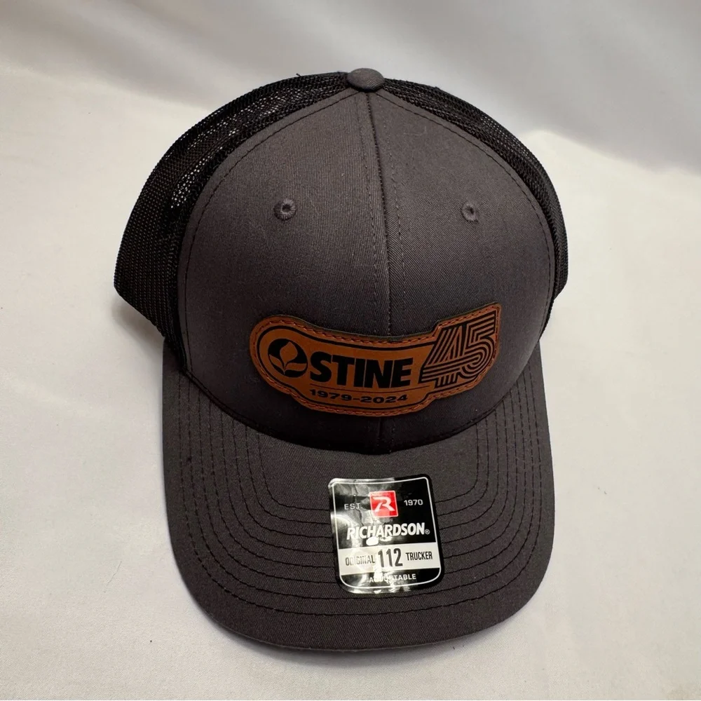 Stine‎ 45 Richardson Trucker Hat Gray Black  Leather Patch Mesh Back Cap New